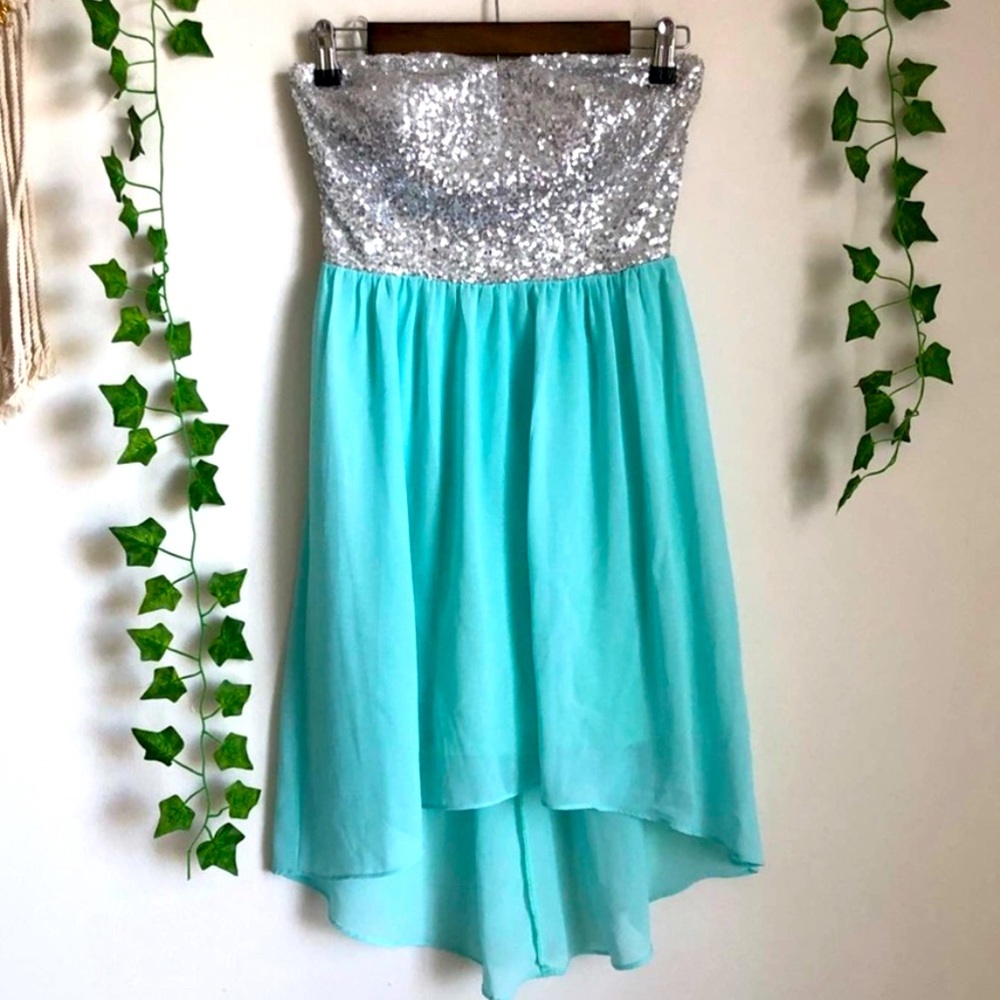 Delia’s Glitter Sparkle Teal Strapless Dress